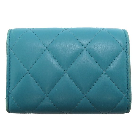CHANEL Coco Mark Tri-fold Wallet Leather Turquoise Blue ⭐ - Picture 2 of 10